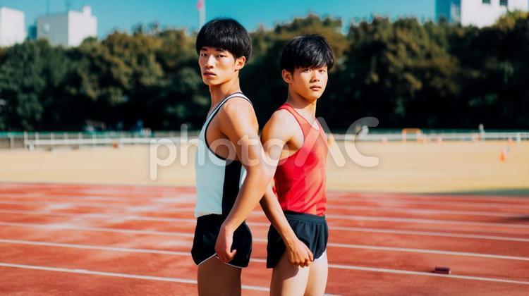 陸上競技を楽しむ若い男性10 陸上競技,短距離,長距離の写真素材