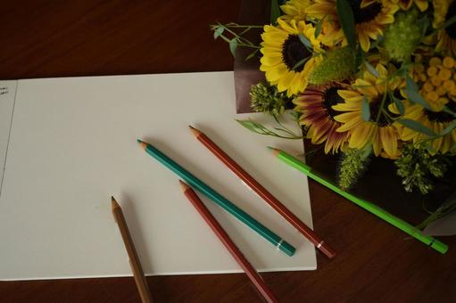 Sketchnote, colored pencils and sunflowers, JPG Sketchnote, colored pencils and sunflowers, JPG
