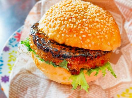 パン屋さんのてりやきバーガー ハンバーガー,照り焼き,てりやきバーガーの写真素材