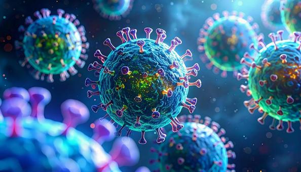 青色に発光するインフルエンザウイルス 青色に発光するインフルエンザウイルスの写真