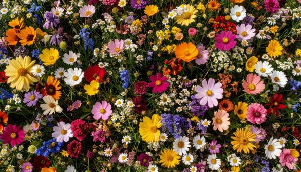 花畑を真上から見た背景写真素材 花畑を真上から見た背景写真素材の写真