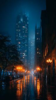 雨上がりの夜を彩る、都会の光と影 雨上がりの夜を彩る、都会の光と影の写真