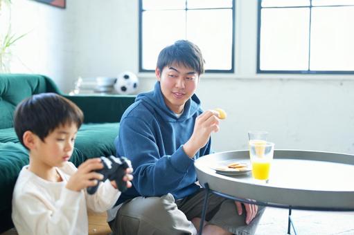  親子,男の子,小学生の写真素材