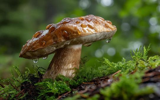 雨上がりの森に佇む一輪のポルチーニ 雨上がりの森に佇む一輪のポルチーニの写真