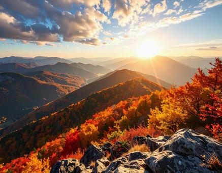 紅葉する山頂の景色 紅葉する山頂の景色の写真