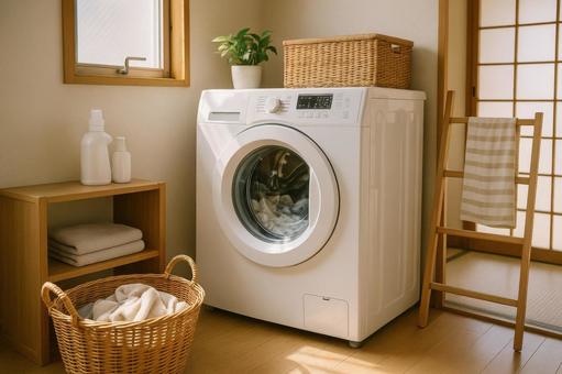 洗濯機で洗濯をする暮らしの写真