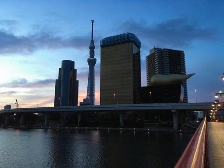 早朝の浅草とスカイツリー 早朝の浅草とスカイツリーの写真