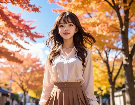 紅葉の街を散歩の写真