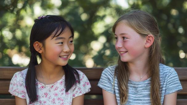 公園で遊ぶ日本人と西洋人の女の子6 公園で遊ぶ日本人と西洋人の女の子6の写真