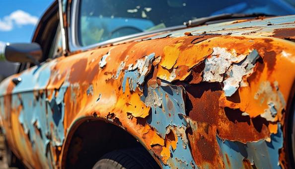 塗装が剝がれ錆が出ている古い車 塗装が剝がれ錆が出ている古い車の写真