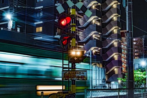 踏切り 踏切り 市電,熊本市,踏切の写真素材
