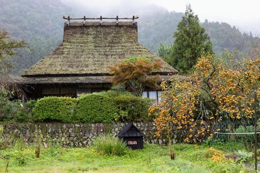 雨の美山茅葺の里 風景,景色,自然の写真素材