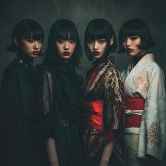モダンな衣装を着た4人の女性 モダンな衣装を着た4人の女性の写真