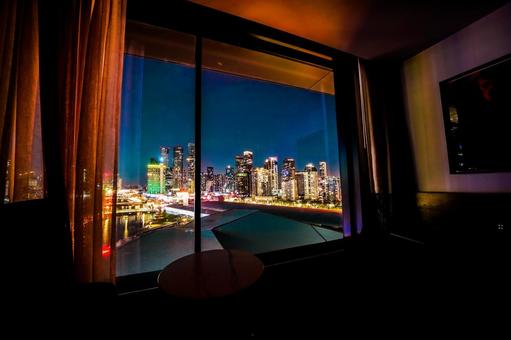 メルボルン夜景の窓辺 メルボルン,オーストラリア,夜景の写真素材