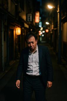 路地裏に歩く酔っ払い男性 路地裏に歩く酔っ払い男性の写真