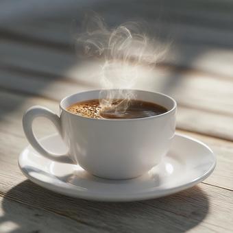 湯気が立ち上る温かいコーヒー 湯気が立ち上る温かいコーヒーの写真
