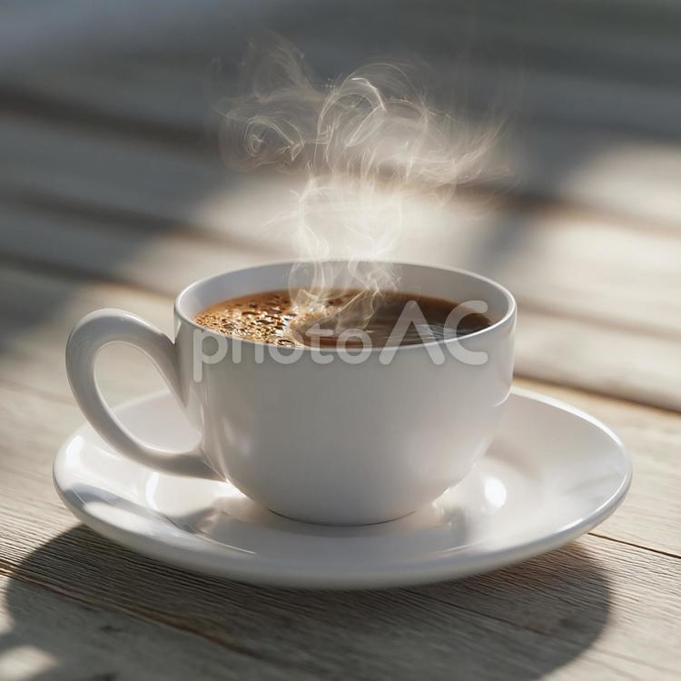 湯気が立ち上る温かいコーヒー コーヒー,ホットコーヒー,珈琲の写真素材
