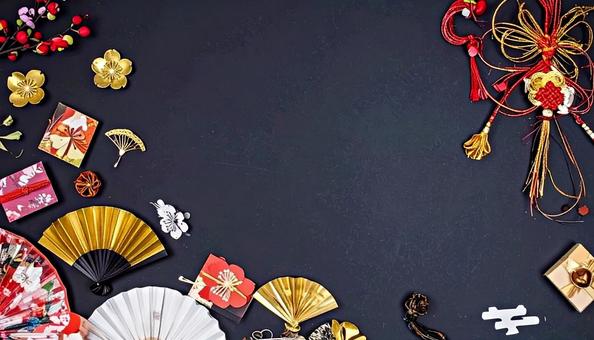 年賀状背景　和紙　和風素材　黒背景の写真