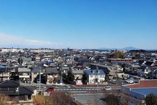 久喜市街地と冬の筑波山 久喜市街地と冬の筑波山 久喜,久喜市街地,埼玉県の写真素材