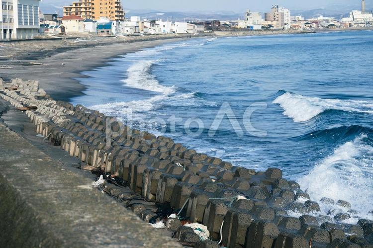 函館市の海沿いの景色 函館,観光,北海道の写真素材