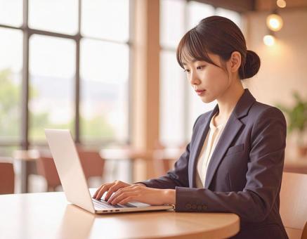 ノートパソコンと女性の写真