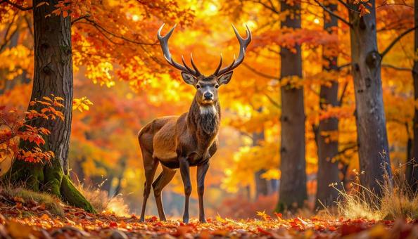 紅葉と鹿 紅葉と鹿の写真