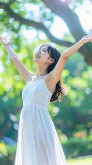 健康的な女性深呼吸 健康的な女性深呼吸の写真