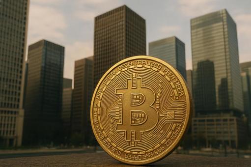 東京街並みとビットコイン 東京街並みとビットコインの写真