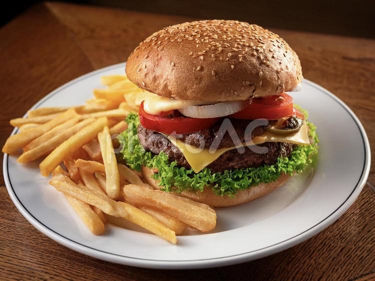 ハンバーガー_AS000011 ハンバーガー,フライドポテト,ファストフードの写真素材