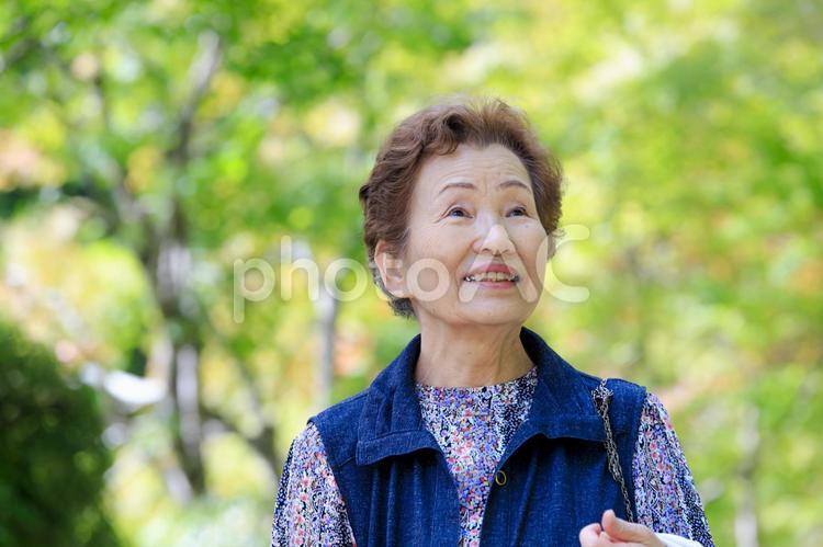 自然の中を歩くシニア女性 高齢者,高齢,女性の写真素材