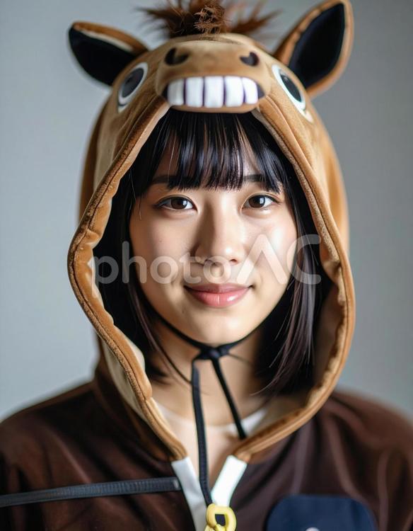 午年フォト・馬コスの馬子さん 午年,年賀状,馬の写真素材