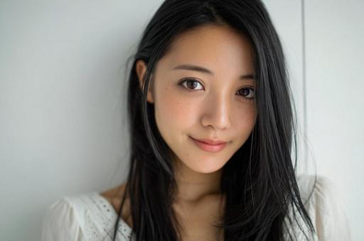 微笑みの美しい黒髪日本女性の写真