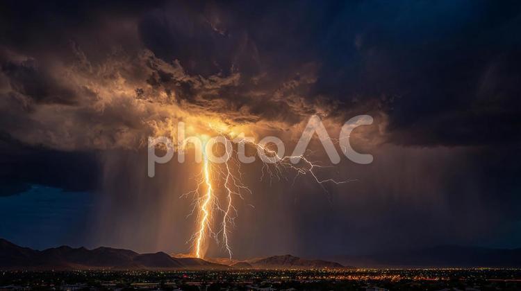 大自然の脅威：稲妻 雷,雷鳴,雷光の写真素材