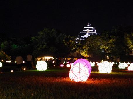 ライトアップした岡山後楽園〜岡山城を臨む ライトアップした岡山後楽園〜岡山城を臨む 後楽園,庭園,夏の幻想庭園の写真素材