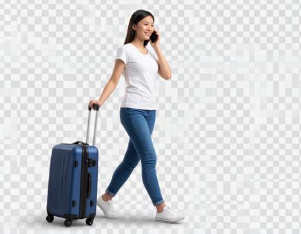 スマートフォンで通話する女性の透過画像の写真