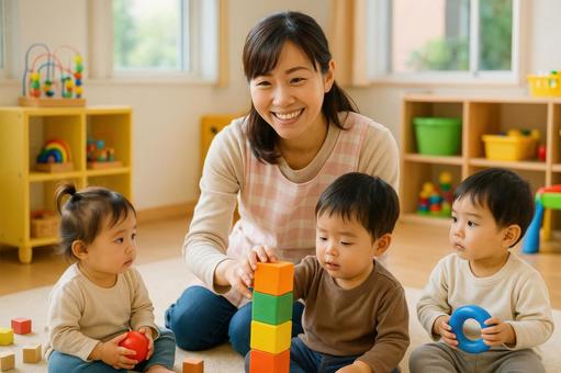 保育園で働く保育士女性 保育園で働く保育士女性の写真