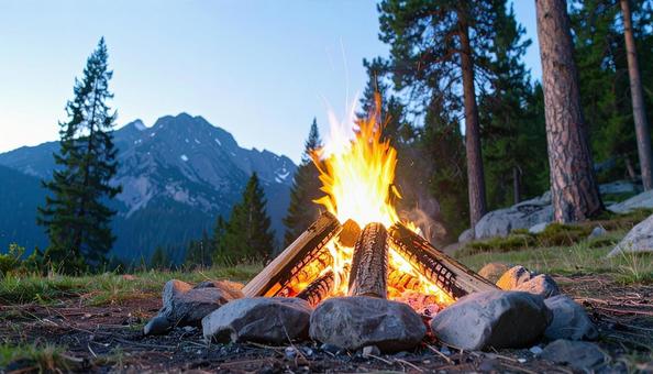 キャンプ場の焚き火の写真