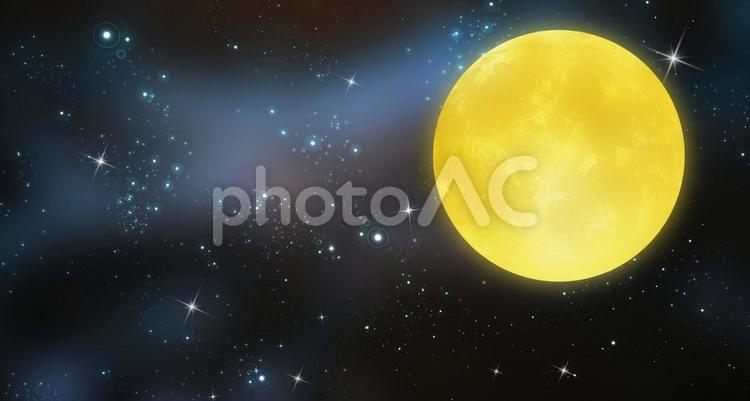 満天の星空に浮かぶ黄金の満月 星,満月,月の写真素材