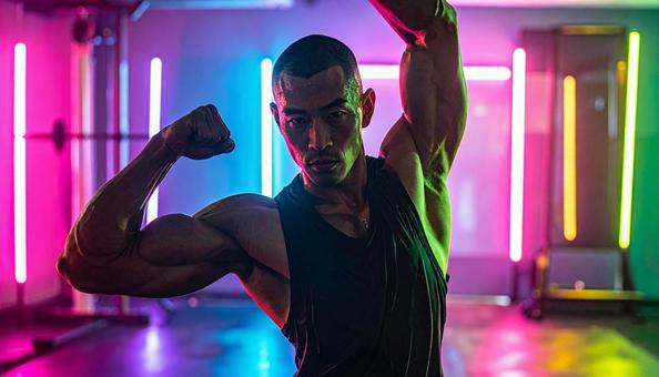 男性トレーニーの筋トレ 男性トレーニーの筋トレの写真