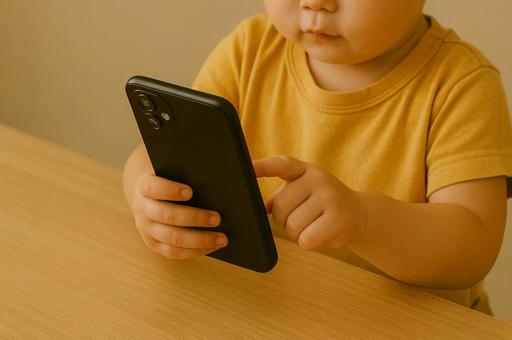 スマートフォンを持つ子供 スマートフォンを持つ子供の写真