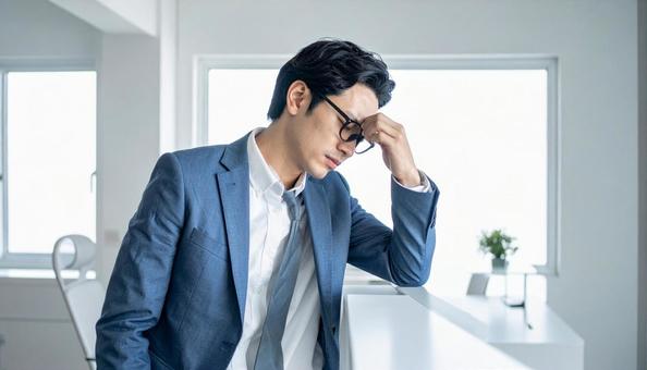 ビジネスイメージ　うつむき悩む日本人男性の写真