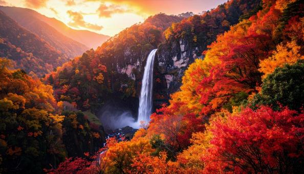 秋の紅葉に囲まれた滝の写真 秋の紅葉に囲まれた滝の写真の写真