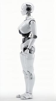 白く輝く洗練された女性型ロボットの全身像 白く輝く洗練された女性型ロボットの全身像の写真