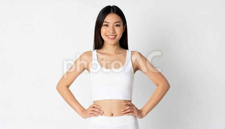 笑顔女性のフィットネスウェアポートレート 人物,笑顔,ポジティブの写真素材