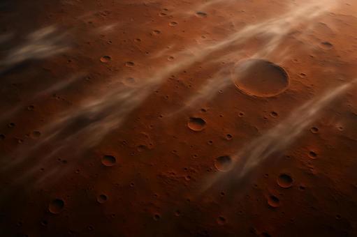 火星の雲とクレーター 火星の雲とクレーターの写真