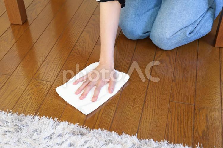 雑巾でフローリングを拭く女性　掃除 掃除,大掃除,女性の写真素材