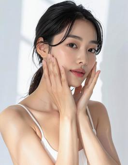 モデル女性のスキンケアポートレートの写真