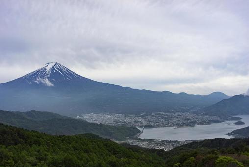 富士山と山梨県河口湖周辺の街並み 富士山,河口湖町,河口の写真素材