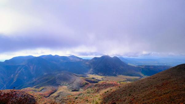 大船山から見た九重の紅葉 九重,景色,秋の写真素材