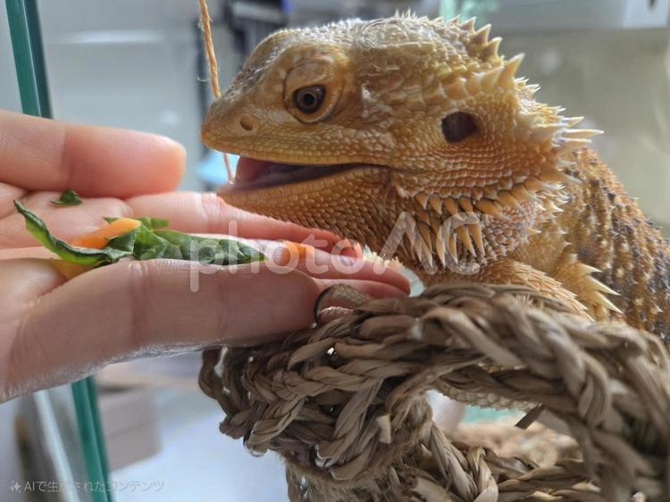 フトアゴヒゲトカゲのお食事 フトアゴヒゲトカゲ,トカゲ,爬虫類の写真素材